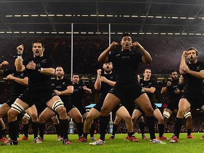 Fearsome...the All Blacks doing the Haka before they rolled over Wales